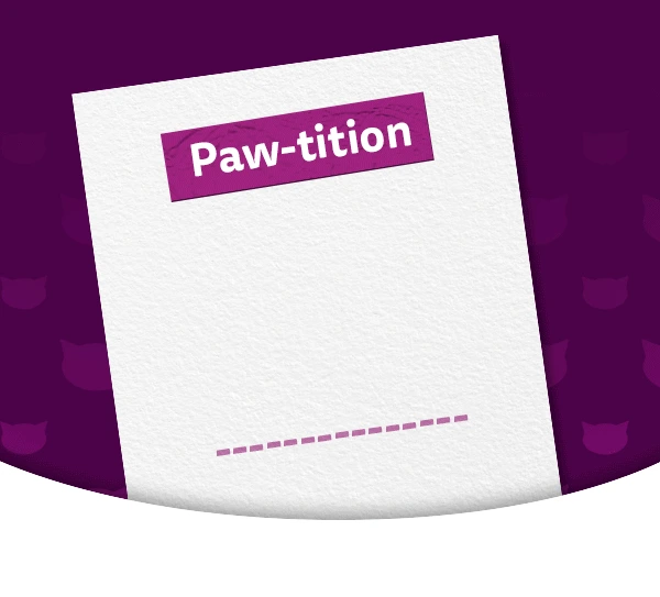 A paper paw-tition waiting for a signature.
